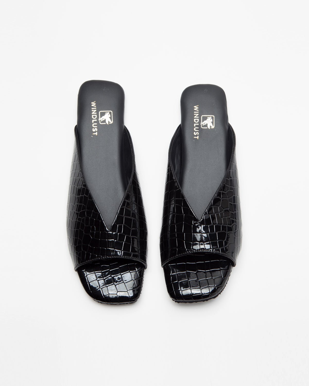 Ergo Croc Leather Pattern Black Flats - Windlust
