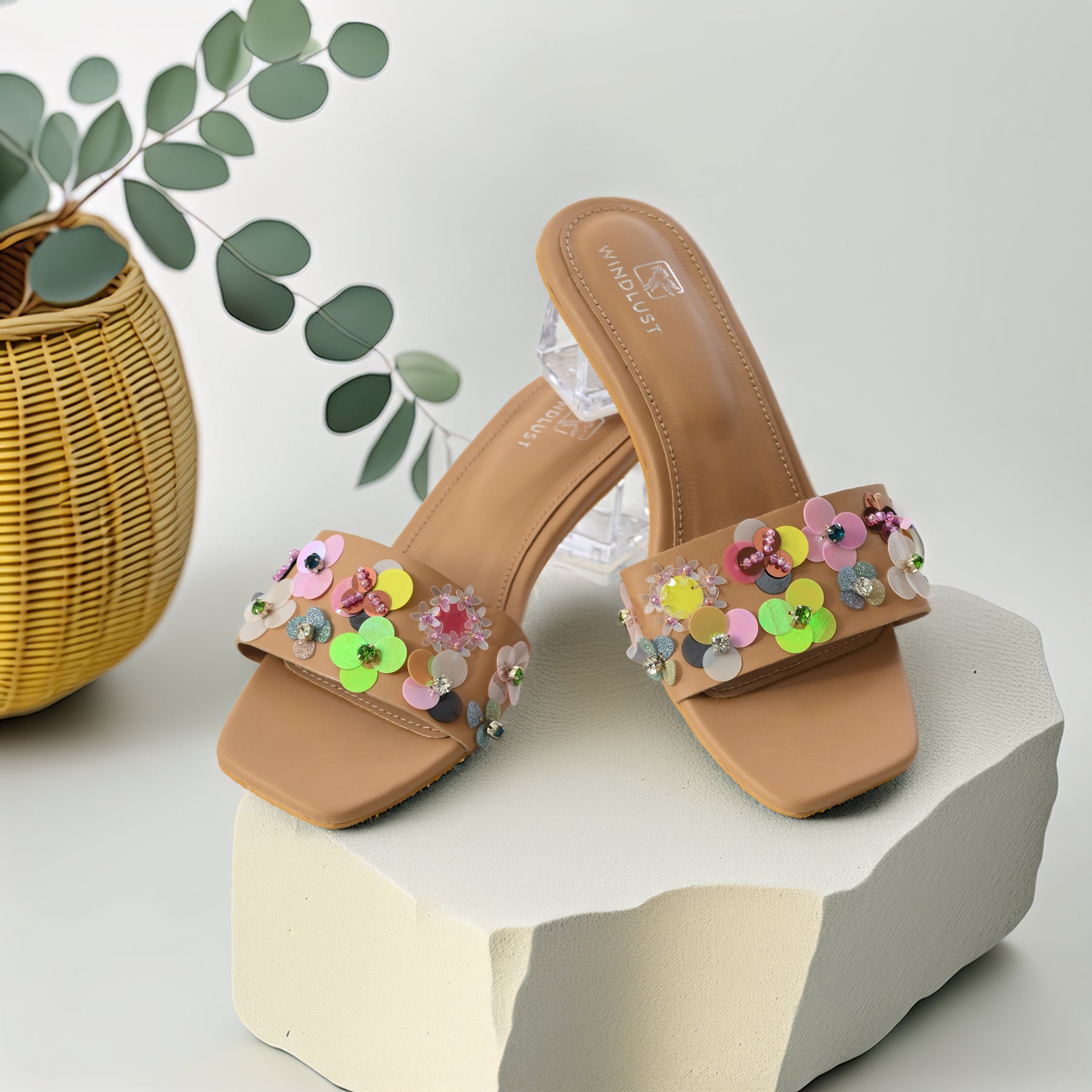 Hand-Embellished Luxury Heels - Beige