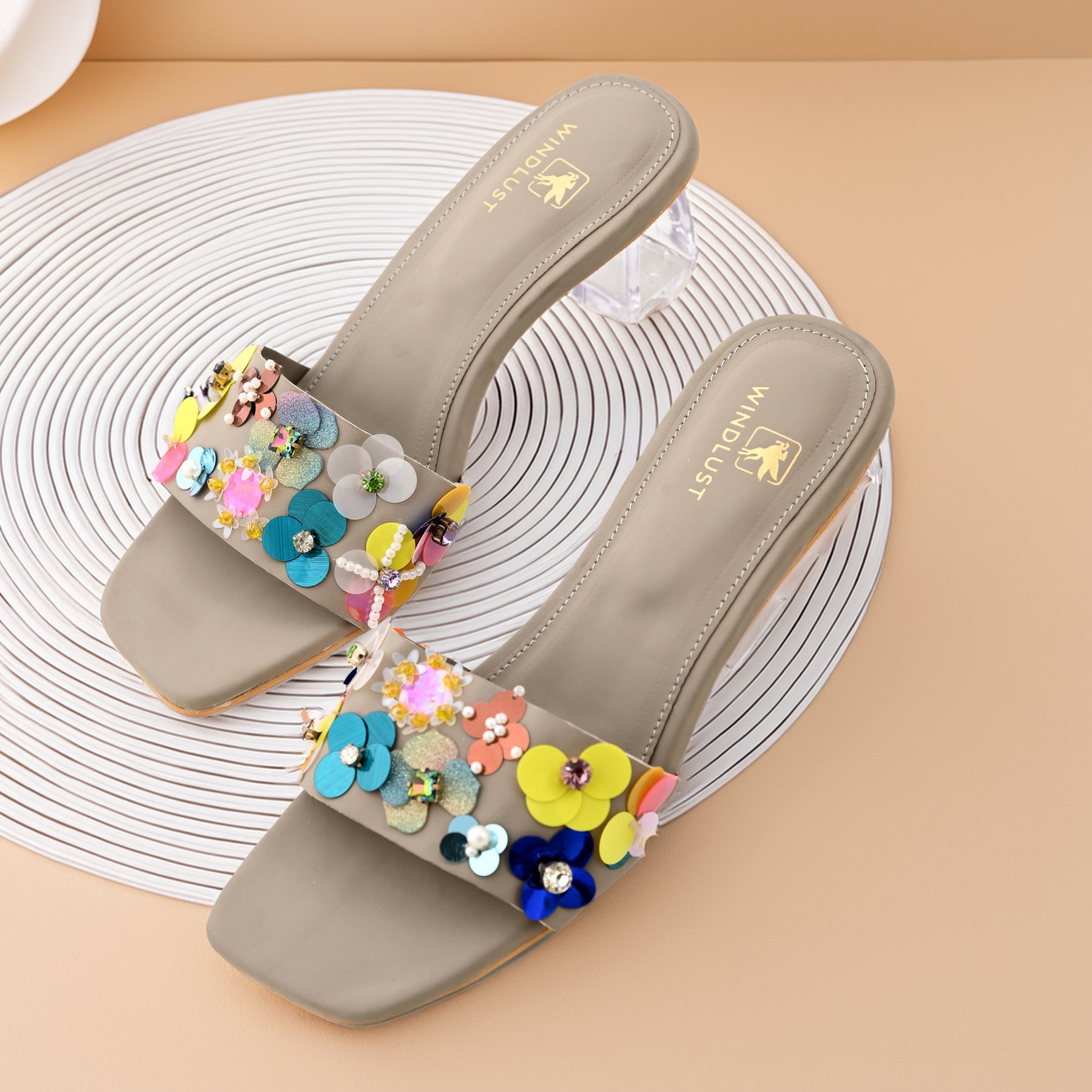 Hand-Embellished Luxury Heels - Taupe