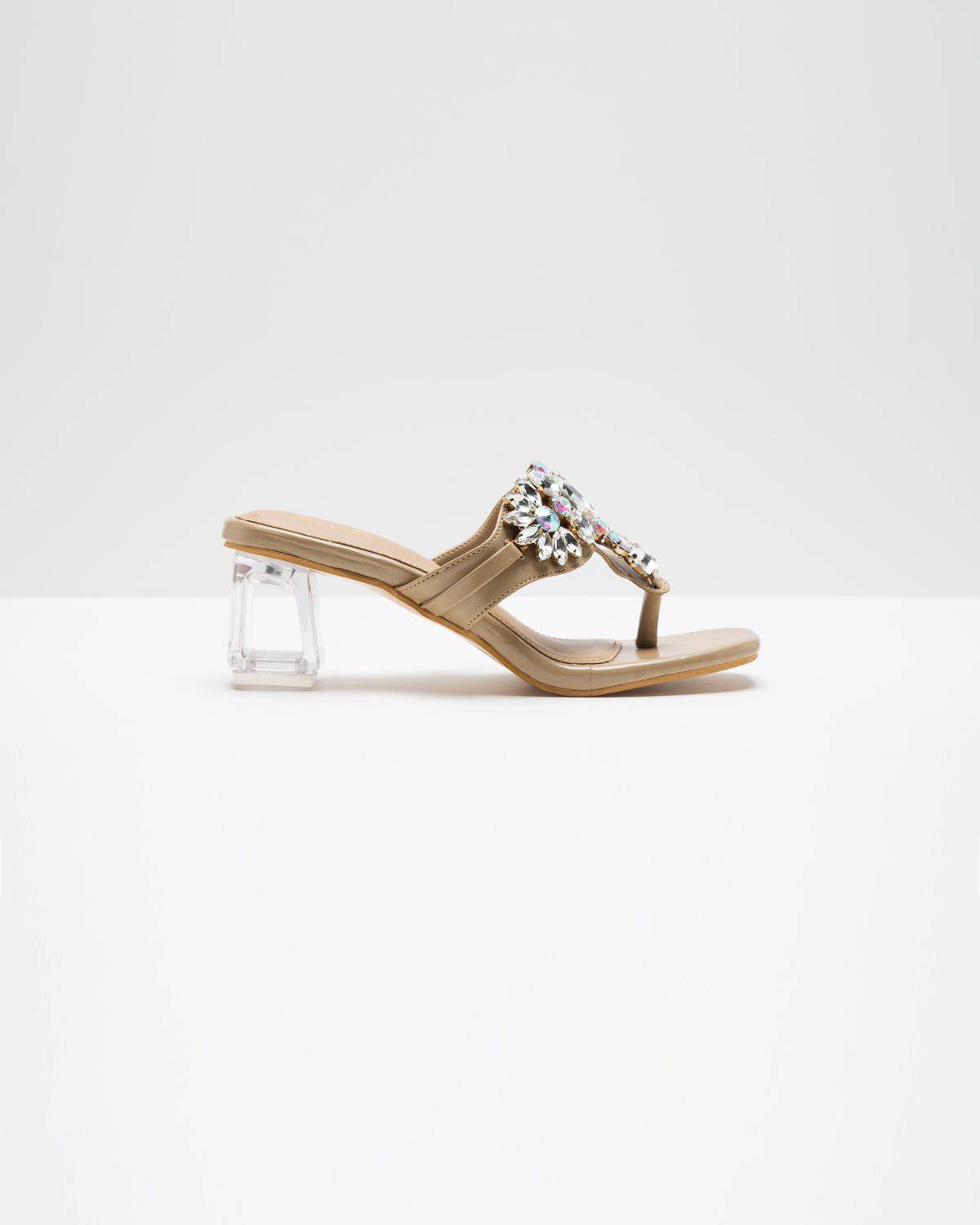 Kohlapuri Stone Embellished Heels - Nude Shade - Windlust