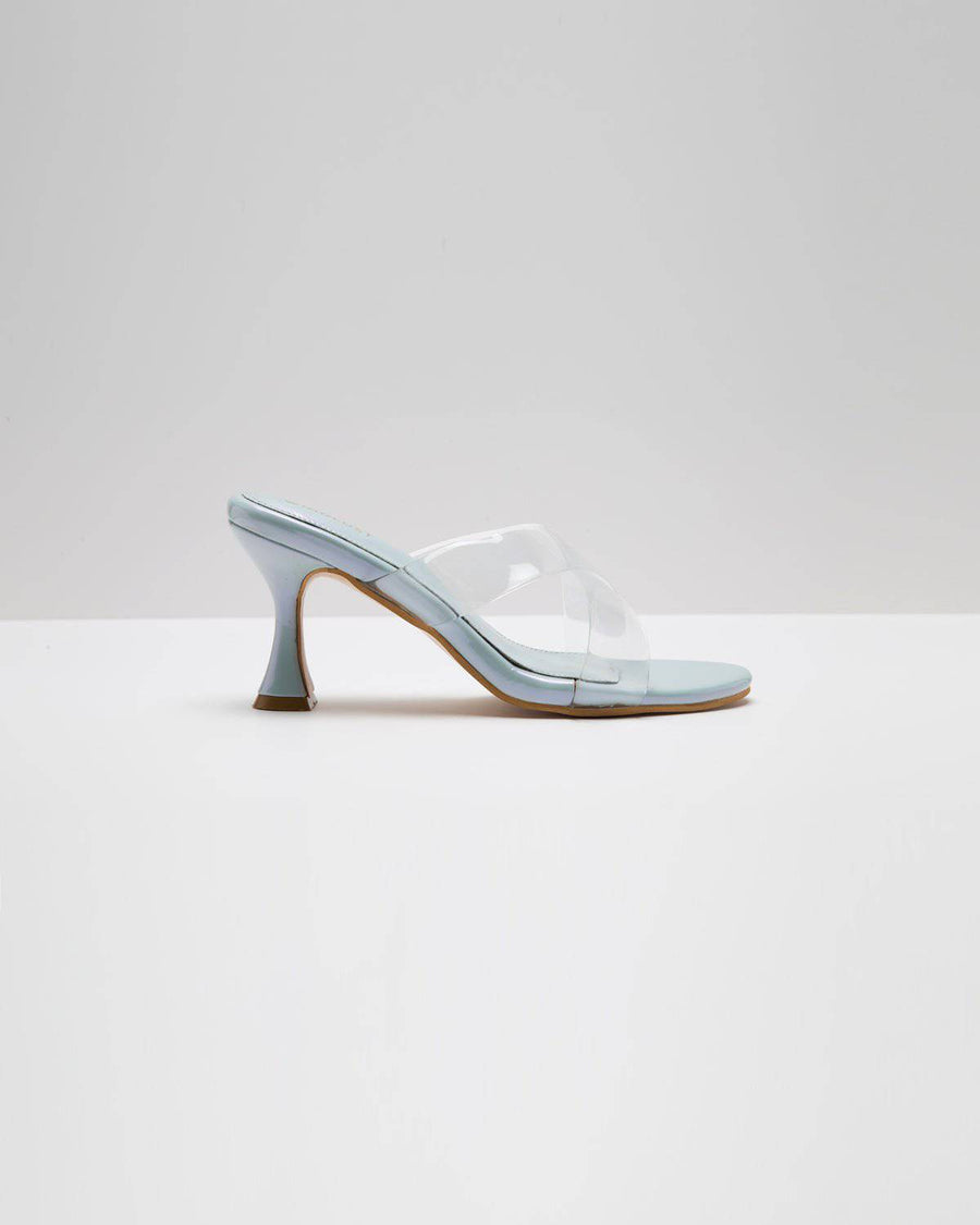 Transparent Cross Strapped Pumps - Light Metallic Blue