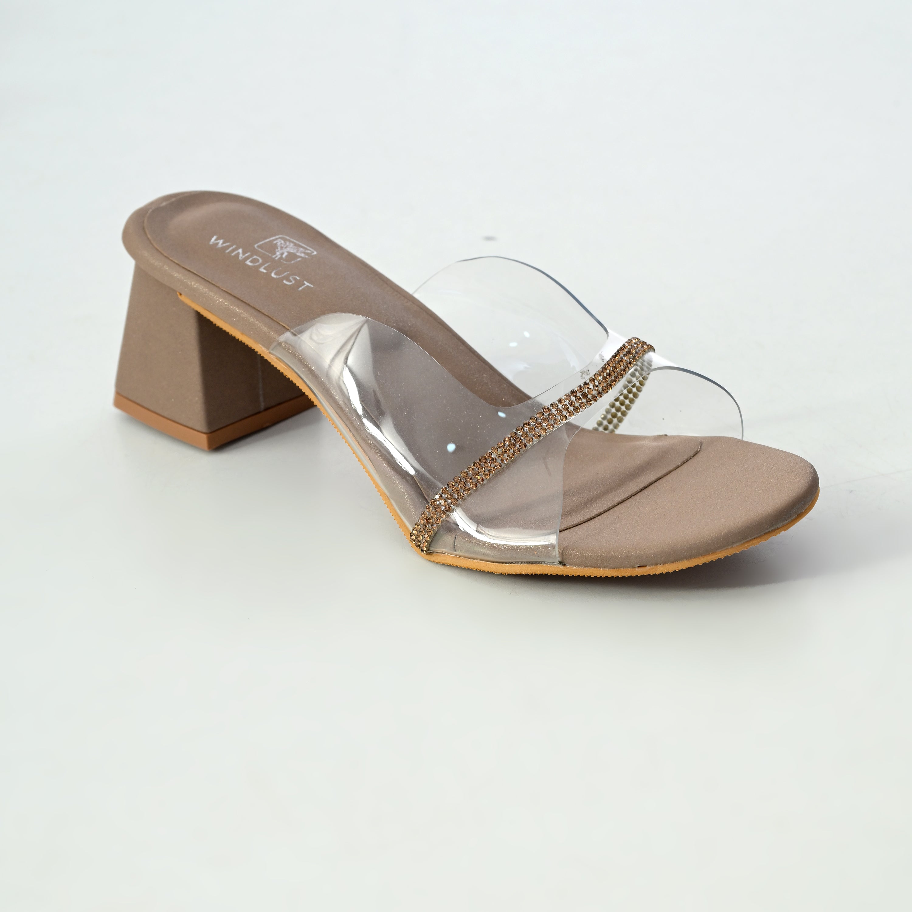 Clear Swarovski Line Heels - Taupe - Windlust