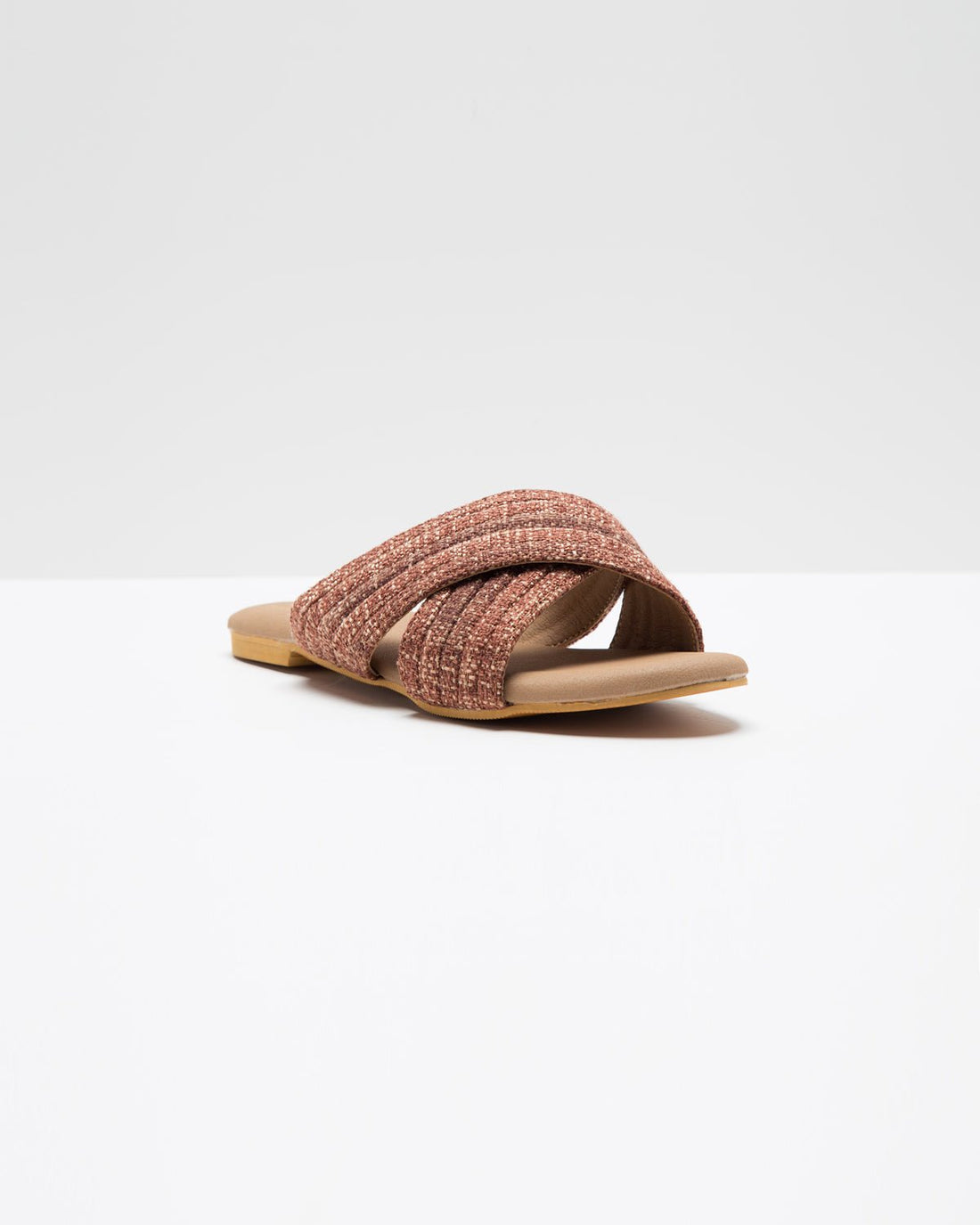 Windlust beige and wine cross-strap jute flats with open toe and ankle straps, casual and stylish for everyday wear.