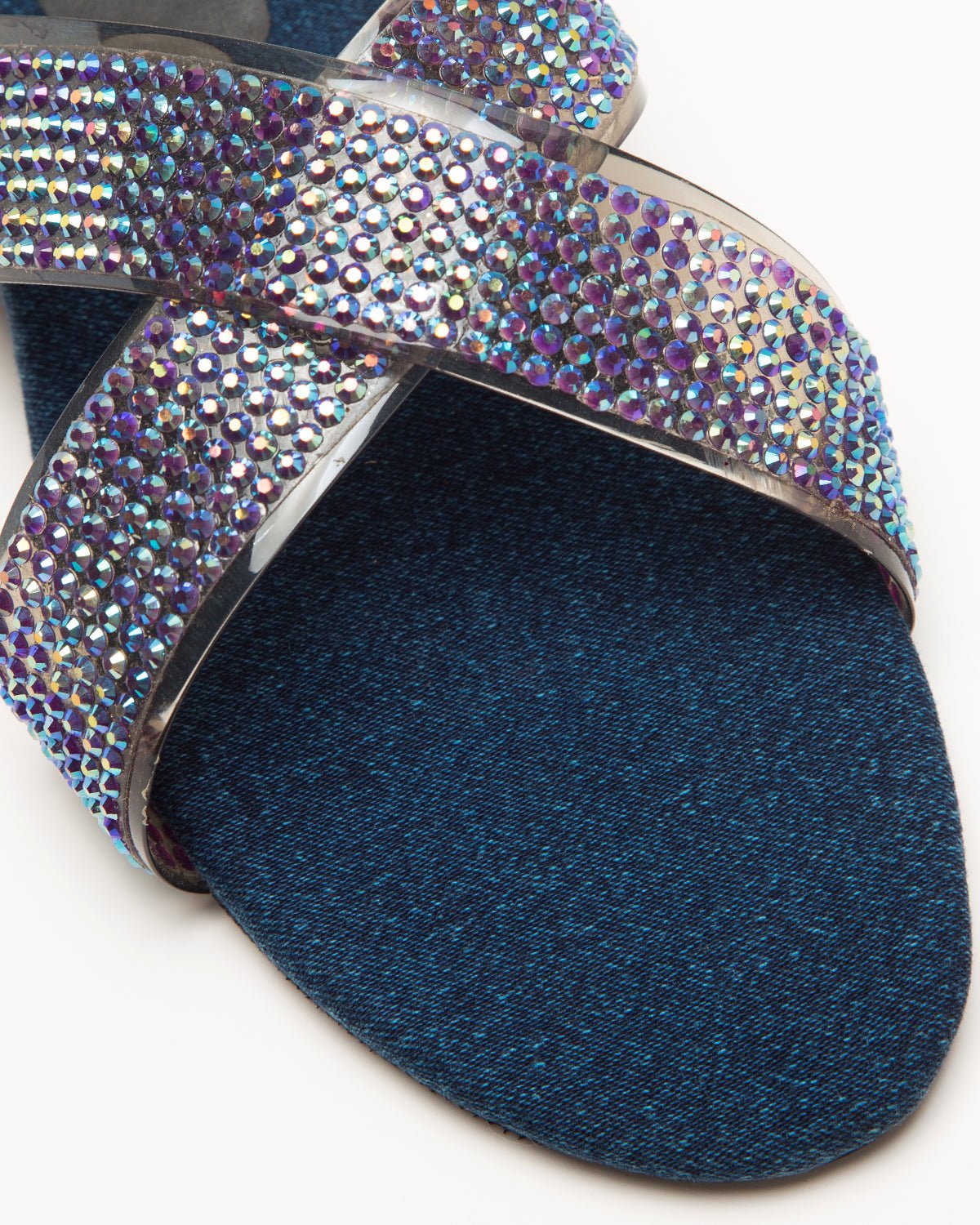 Swarovski Cross-Strapped Denim Flats (Blue) - Windlust