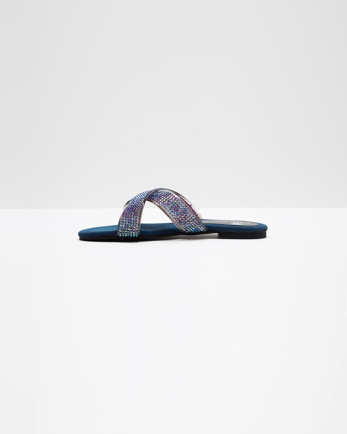 Swarovski Cross-Strapped Denim Flats (Blue) - Windlust