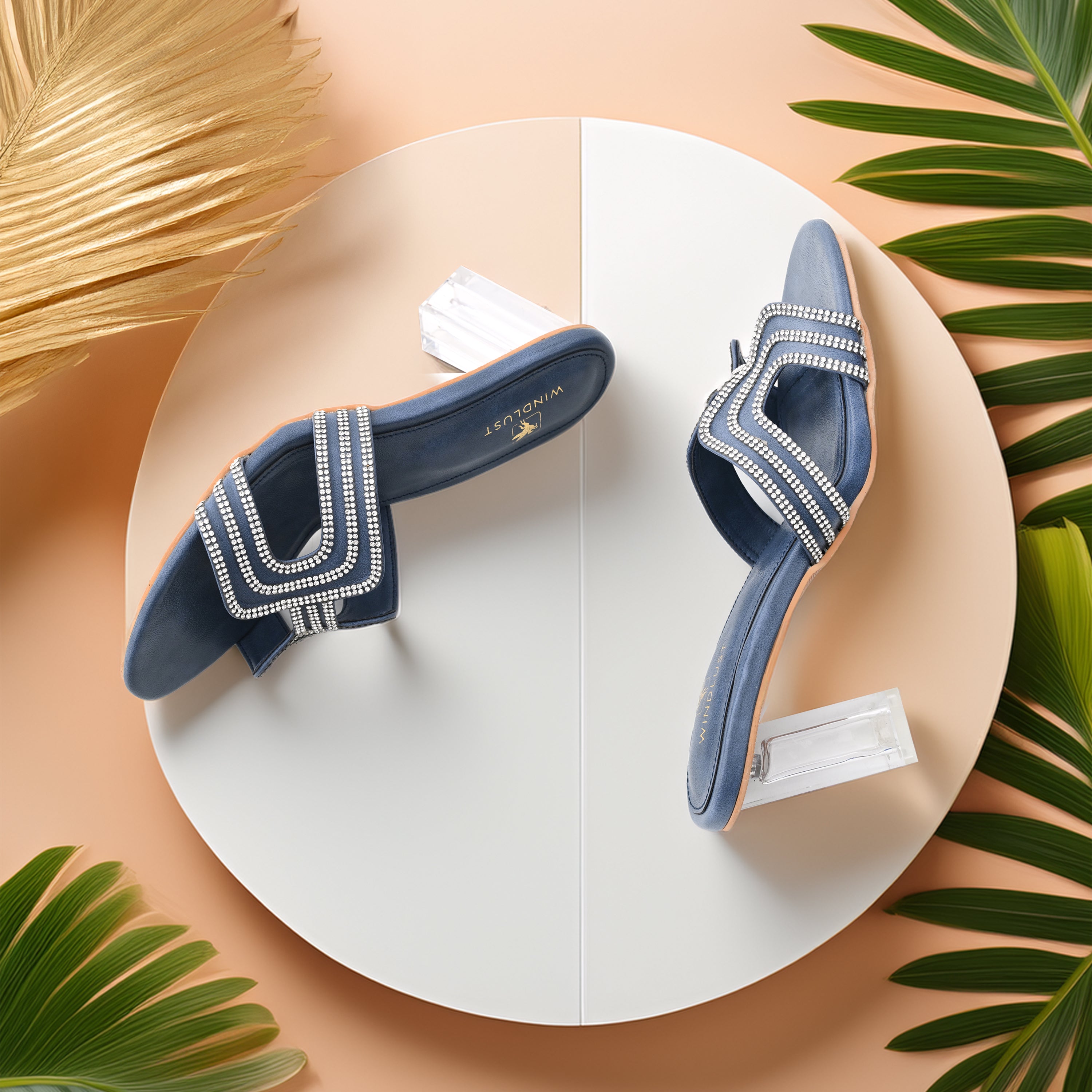 Coral blue 4-way cut heels by Windlust, Heritage Classic collection, showcasing stylish design and elegant footwear detail.