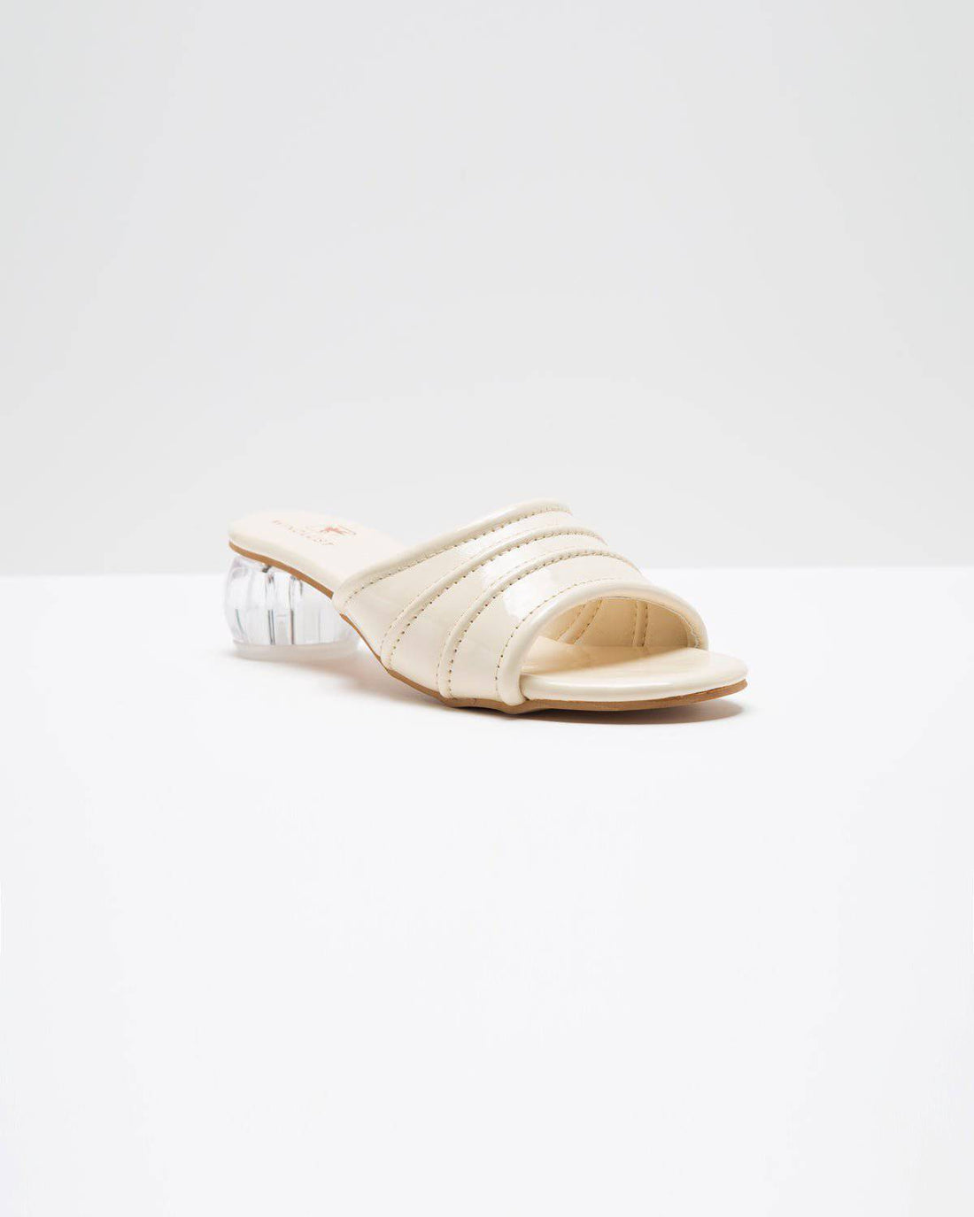 Cream glossy pumps with spherical heel by Windlust, stylish high heels perfect for elegant outfits.