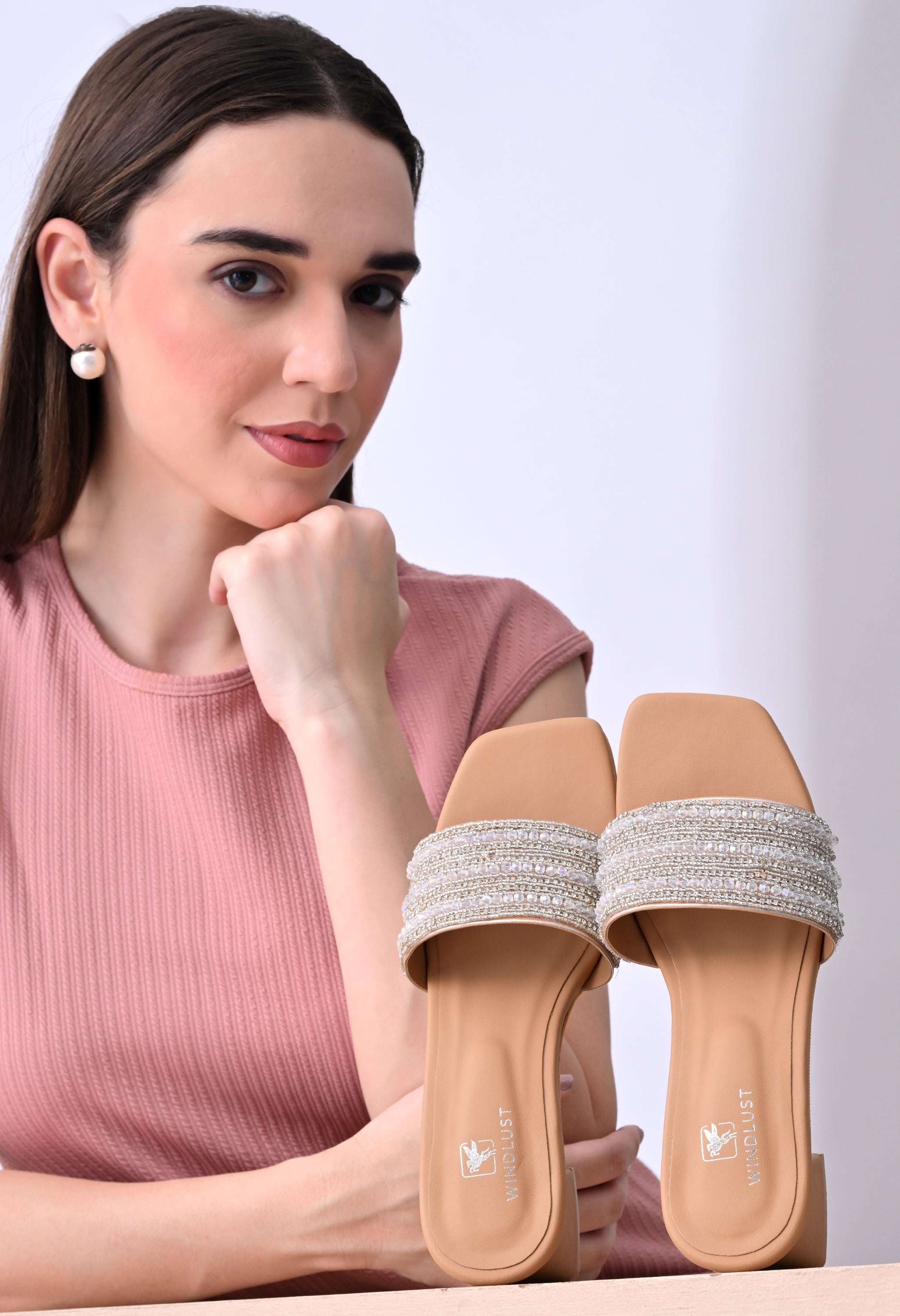Ivory beige handcrafted lace embellished heels by Windlust, featuring elegant design and delicate lace details for formal wear.