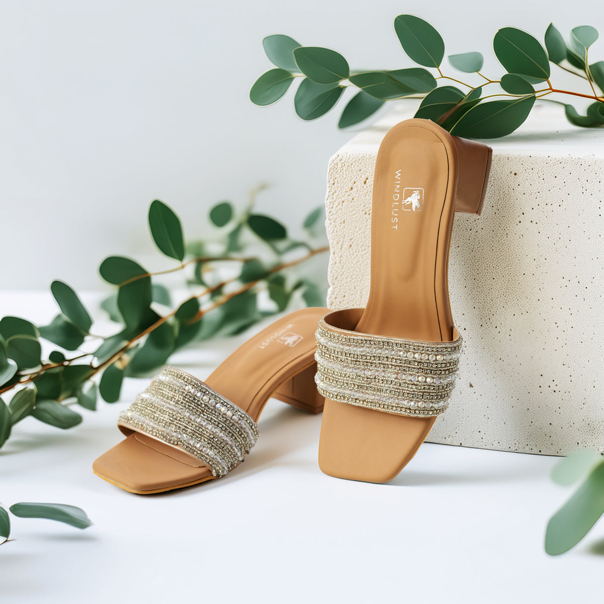 Handcrafted Lace Embellished Heels - Ivory Beige