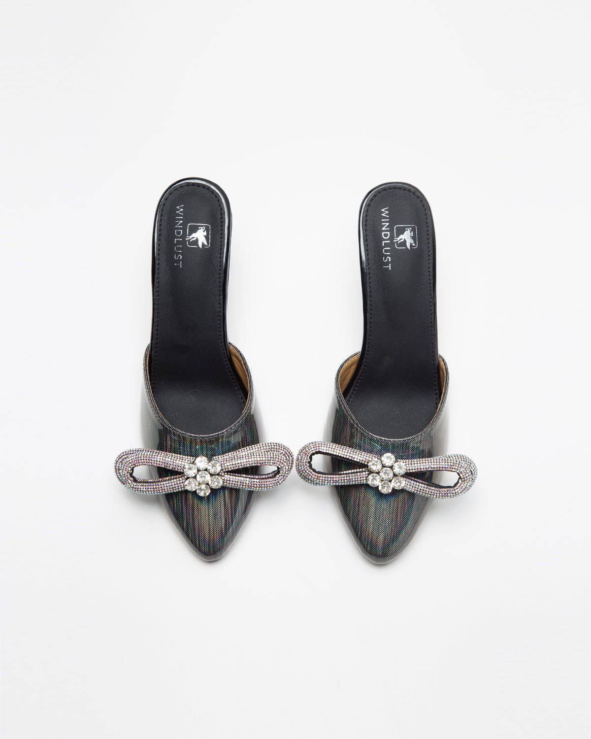 Metallic Grey Embellished Bow Heels