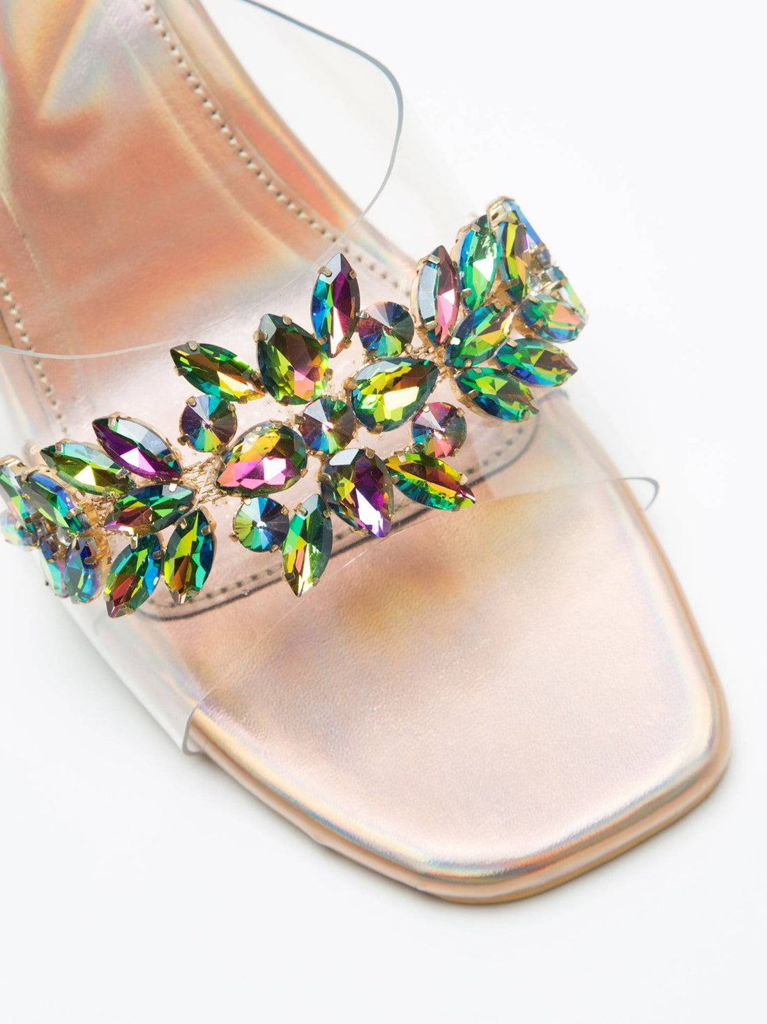 Copper Rainbow Textured Stone Embellished Heels by Windlust, stylish high heels with colorful textured details and stone accents.