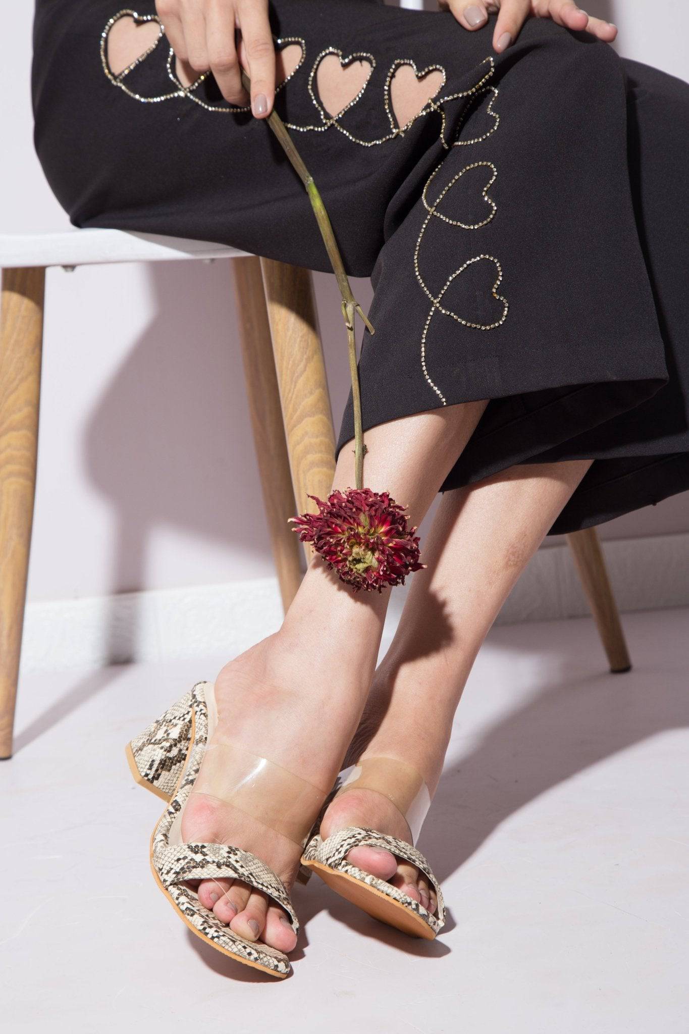 Snake Print 2 Strap Heels - Light Gold - Windlust