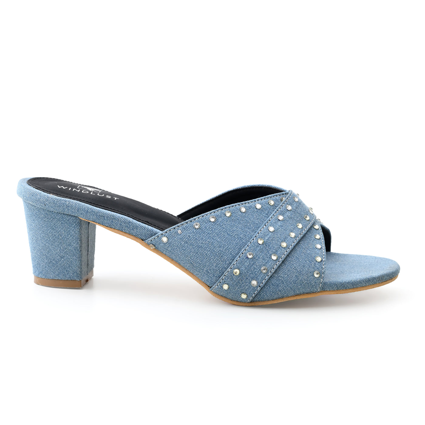 Swarovski Embellished Denim Heels - Denim Blue