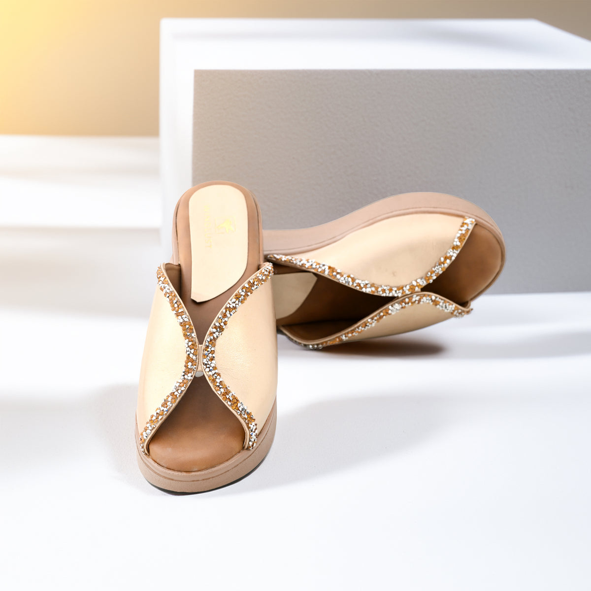 Duo-Tone Swarovski Detailed Wedges - Matte Gold